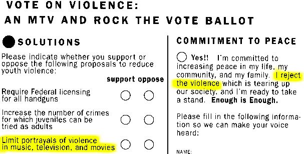 Ballot with place to mark 'I reject the violence'